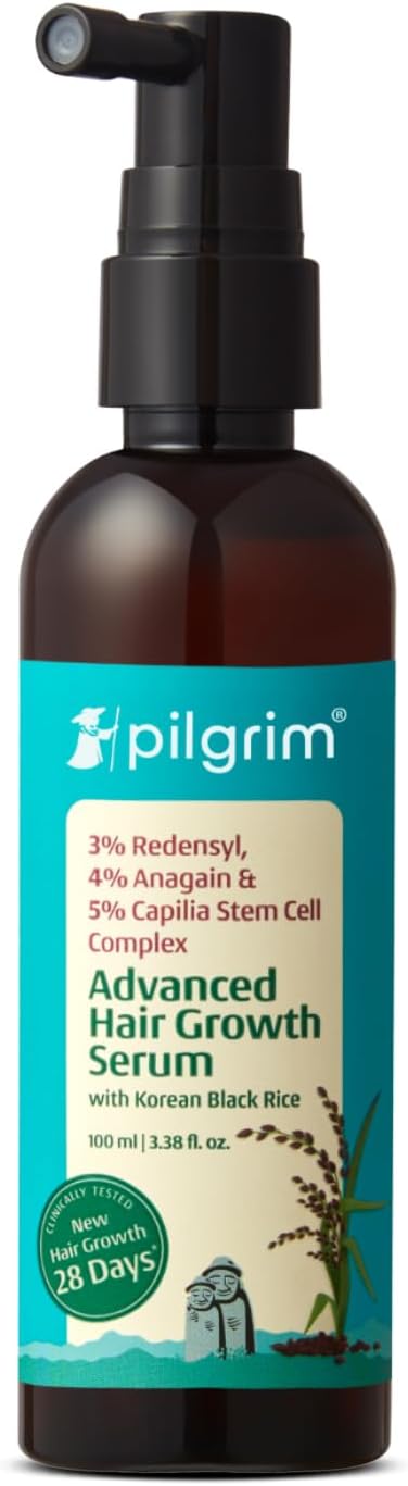 Pilgrim Redensyl 3% + Anagain 4% Advanced Hair Growth Serum (100ml) with Rosemary & Korean Black Rice | Controls Hair Fall, Stimulates Hair Growth, Increase Hair Density | Men & Women