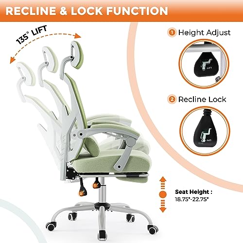 Image of Sweetcrispy Office Computer Desk Chair Set of 2, Ergonomic High-Back Mesh Rolling Work Swivel Chairs with Wheels, Comfortable Lumbar Support, Comfy Arms for Home, Bedroom, Study, Student, Green