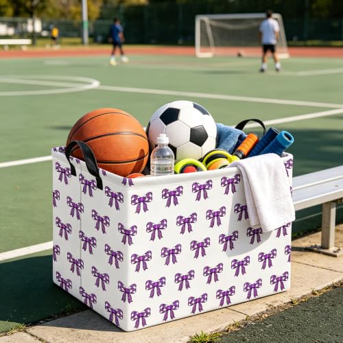 Image of Rectangle Storage Basket,Gift Basket for Halloween,Room Decor(Purple Bow Halloween)