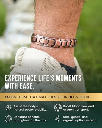Image of MagnetRX Copper Anklet for Men - Ultra Strength Magnetic Copper Ankle Bracelet for Men - Effective Magnetic Ankle Bracelet (Men's Anklet)