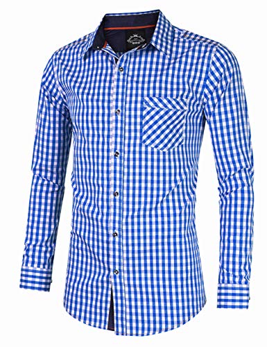 GloryStar Men's German Bavarian Oktoberfest Button Down Dress Shirts Slim Fit Plaid Shirt for Lederhosen3