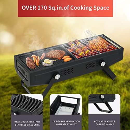 Foldable Portable Charcoal Grill, Frying & Grilling Stainless Steel Easy Clean Smoker, Outdoor Tabletop Bbq Grill For Camping Hiking Picnics Traveling,Black #TOP1
