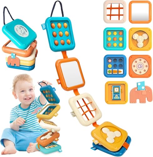 weirtoya Busy Board for 1 Year Old Montessori Toys for 1 2 3 Year Old Boy Girl Birthday Gifts 8 in1 Toddler Toys Travel Activities Busy Cube My First Montessori Busy Board (Blue)