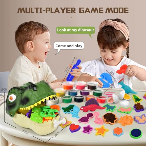 Dough Play Tools for Kids, 55PCS Dinosaur Clay Molds, Sliding dinosaur storage box with realistic dinosaur sounds and lights, Play Clay Shape Molds, Dough Set Toy for Boys Girls Age 3 4 5 6 7 8.