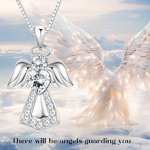 KesaPlan 925 Sterling Silver Guardian Angel Pendant Necklace for Women You Are My Angel With Wings Pendant Necklace Birthday Thanksgiving Day Mother's Day Christmas Day Jewelry Gift2