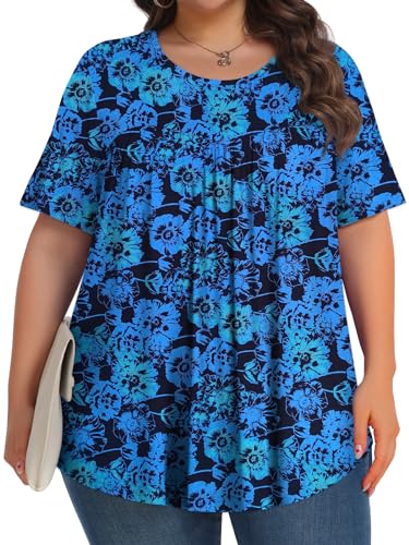 Image of Tencede Womens Plus Size Tops Tunic Short Sleeve Crew Neck Shirts Casual Soft Blouse 1X-5X