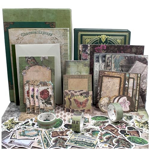 Diuhofart Vintage Scrapbooking Supplies Kit, 185pcs Junk Journal Kit with Scrapbook Paper Sticker Aesthetic Notebook Scrapbook Kit, Art Craft DIY Gift for Adult Women