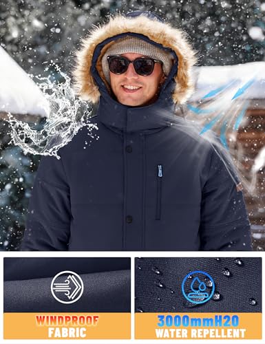 Image of TACVASEN Men's Standard Length Polyester Winter Jacket with Hood Water Repellent Windproof Thicken Parka Snow Ski Coat