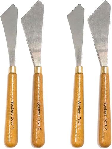 4 cuchillos de pintura, dos pares de cuchillos, mango redondo de madera y hoja de acero, borde recto, suave flexión para arte y pintura disponible en Yaxa Colombia