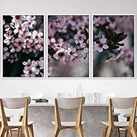 3 Piece Framed Canvas Wall Art Pink Blossom and Colorful Bouquet Canvas Prints Home Artwork Decoration for Living Room,Bedroom - 16