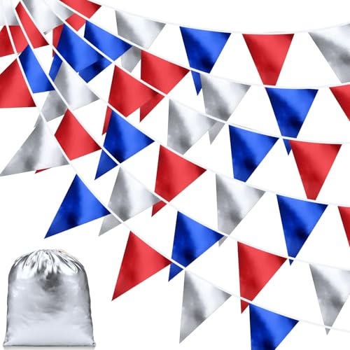 Guirlande de fanions triangulaires tissu 12m Tatuo anti-déchirure réutilisable anniversaire