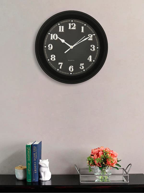 Image of CHRONIKLE Elegant Plastic Round Case Black Dial Analog English Numbers Wall Clock for Living Room Home Decoration Office Gifts (Size: 30 x 4 x 30 CM | Weight: 650 Gram)