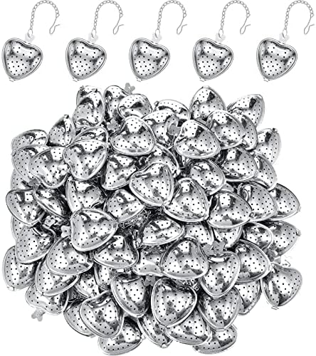 Sumind 100 Pcs Tea Strainer Stainless Steel Tea Ball Infuser Loose Leaf Tea Steeper Tea Interval Diffuser Heart Shape Mesh Tea Filters with Extended Chain Hook for Seasonings Cup Bottle (Silver) Sumind 100 Pcs Tea Strainer Stainless Steel Tea Ball Infuser Loose Leaf Tea Steeper Tea Interval Diffuser Heart Shape Mesh Tea Filters with Extended Chain Hook for Seasonings Cup Bottle (Silver)