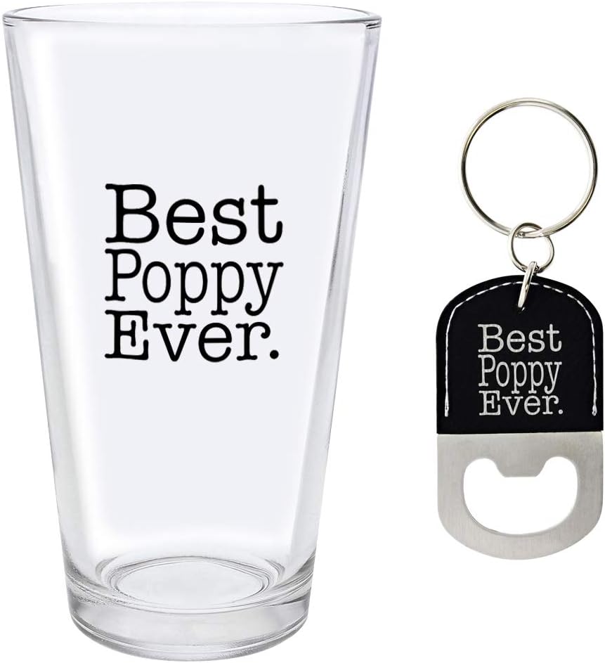 Best Poppy Gifts Best Poppy Ever Glass Black and Bottle Opener Keychain Pint Glass Barware Bundle
