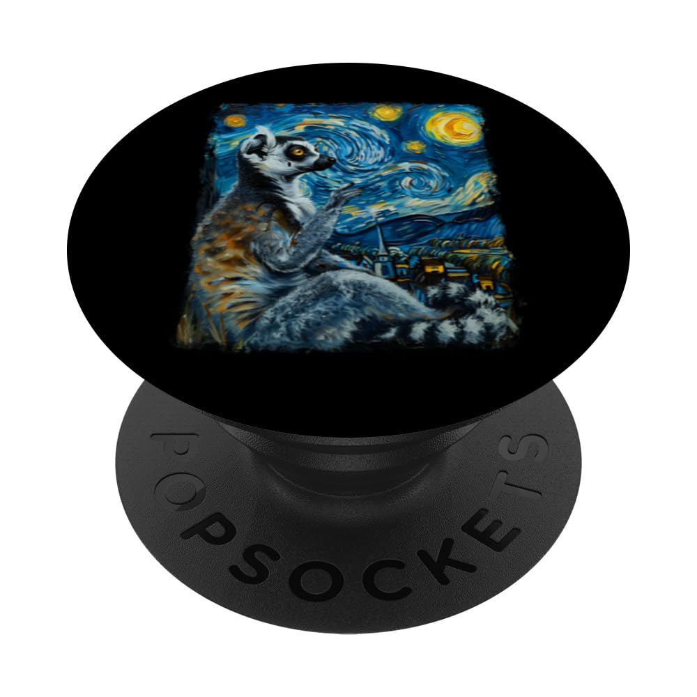 Lemur Ring Tailed Starry Night Painting Popsockets Swappable