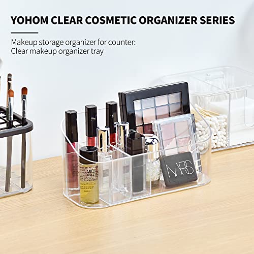 Yohom Small Clear Makeup Organizer Tray Vanity Cosmetic Brush Holder Storage Box 9-Compartments Countertop Lipstick Collection Display Case With 2 Dividers Plastic #TOP6