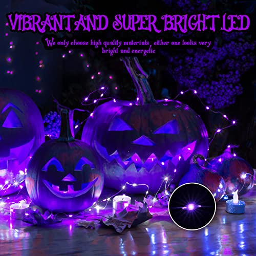 Brightown 24 Pack Fairy Lights Battery Operated, Halloween String Lights Waterproof Black Wire 7 ft 20 LED Firefly Starry Lights for Hallowen Decorations DIY Paper Lantern Craft Pumpkin (Purple)