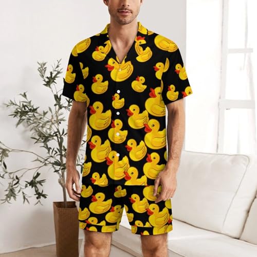 Yellow Duck Men‘s Short Sleeve Sleepwear Funny Pajamas Sets Button Down Shirts and Bottom Shorts Loungewear2