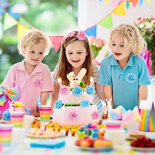 Macting 2 Dozens Feeding Bottle Candy Box With 6Pcs Artificial Flower Rose, 3.5 Inch Boys Girls Favor Baby Bottles For Baby Shower Favor Gift Decoration, Blue Pink #TOP4