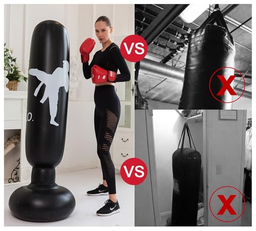 HJYDGJ Standboxsack 160 cm Aufblasbarer Boxsack Aufblasbare Boxsack Stehend Stehend Standboxsack einziehbarer PVC-boxsack stehend Geeignet zum Üben von Karate, Taekwondo, Boxen usw (Schwarz)