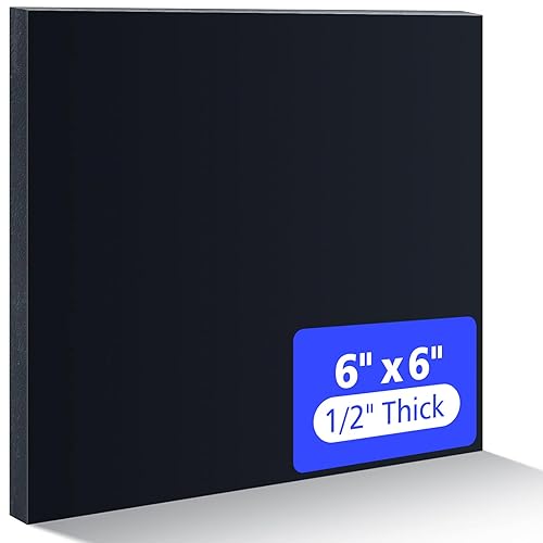 Hoja de copolímero de acetal negro (POM/Delrin) de 1/2 pulgada de grosor, 6 x 6 pulgadas, plástico de ingeniería de alto rendimiento para mecanizado