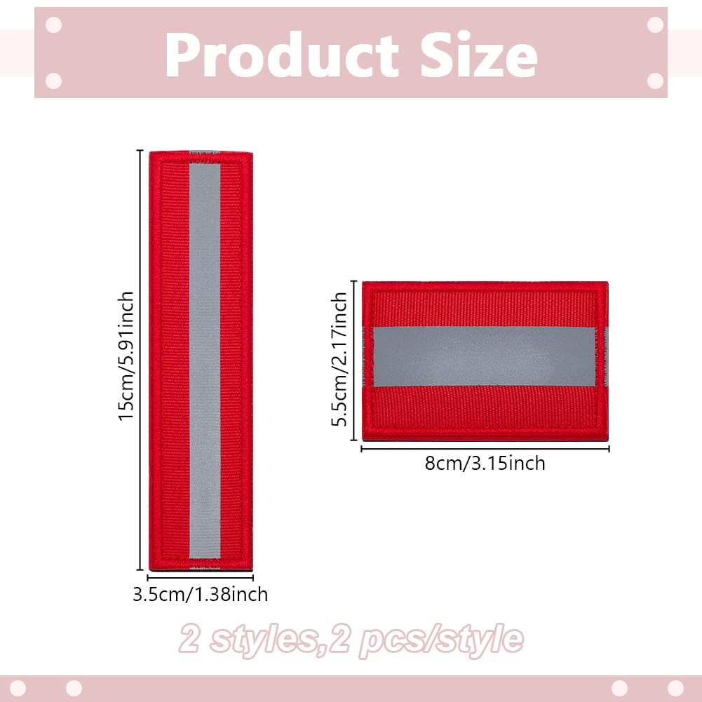 WEBEEDY 4 Pcs Reflective Safety Patches Hook and Loop Fastener High Visibility Security Reflective Security Patch for Night Sportsperson, Hikers, Firefighter Rescue Police, Dog Vest?2 Sizes, Red?