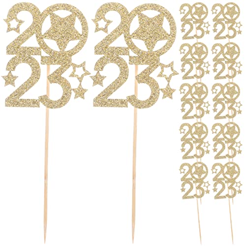 LUOZZY 40pcs Glitter 2023 Dessert Cake Toppers 2023 New Year's Eve Party Cupcake Picks Party Favors