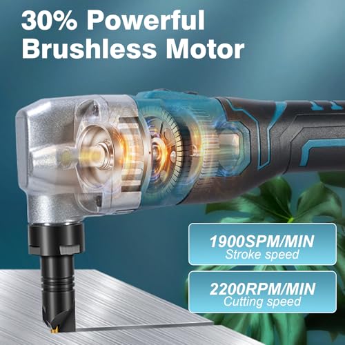 Blechknabber Akku, 3 Stufige Bürstenlose Elektro-Metallschere Kompatibel mit Makita 18V Akku, 950W 3.5m/min 1900SPM, Knabber Blechknabber mit 360° Drehbarer Knabberkopf (ohne Akku)