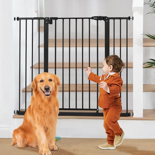Image of keny 36 inch Extra Tall Baby Gate for Stairs, 29-42.5 inch Wide Auto Close Dog Gate | Pressure Mounted Easy Walk Through Pet Gate for Doorways, Durable Safety Stair Gate, Black