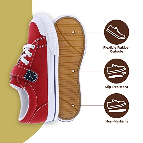Footmates Jordan Strap Canvas Flats Boys And Girls Shoes - Tennis Sneakers With Wide Toe Box, Custom-Fit Insoles, Vulcanized Outsoles - Red, 9 Toddler (1-4 Years) #TOP2
