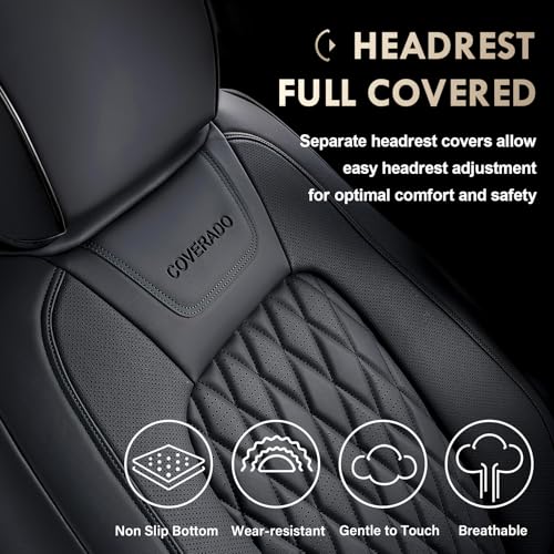 Coverado Leather Seat Cover, Custom Fit for Ford F150 Seat Covers, Ford F150 Truck Seat Covers Waterproof Fit for 2015-2025 F150 & 2017-2025 F250 F350 F450 Black - Front Pair