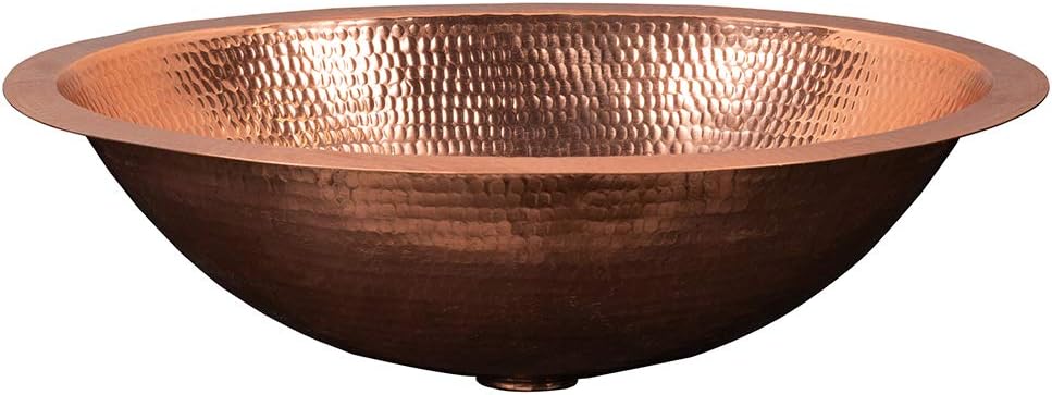 Premier Copper Products LO19FPC 19-Inch Oval Under Counter Hammered Copper Bathroom Sink in Polished Copper