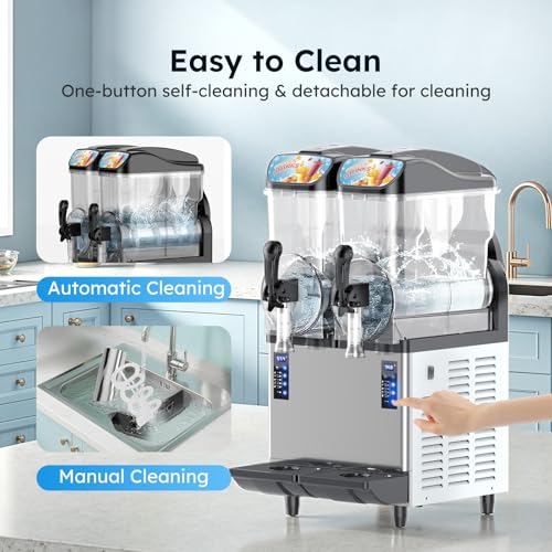 Image of 30L 8 Gal Commercial Margarita & Slushy Machine,1100W 110V Frozen Drink Maker Smoothie Machine for Bar,Electric Large Slushie Machine with Self-cleaning Mode,For Alcohol Beverage Cocktail Juice