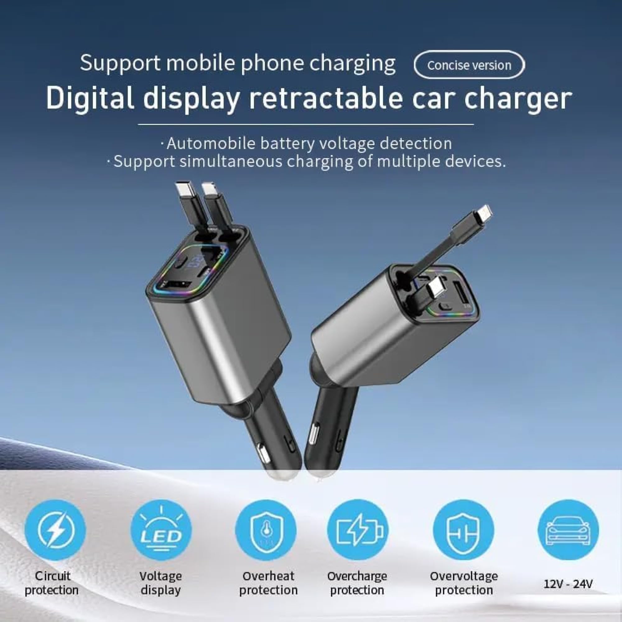 Retractable Car Charger with 120W Super Fast Charge