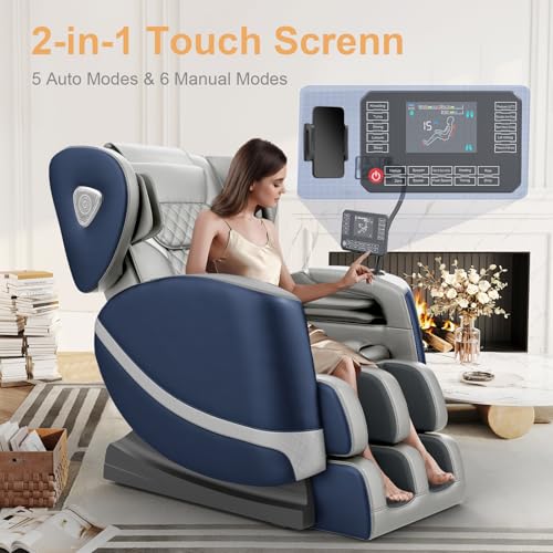 Image of FURNIMAT 2026 Massage Chair Full Body, Zero Gravity Massage Chair with 10 Fix Rollers, Airbags, Heating, Foot Massage, Auto Modes, Bluetooth Speaker, Smart Screen Controller (Blue & Grey)