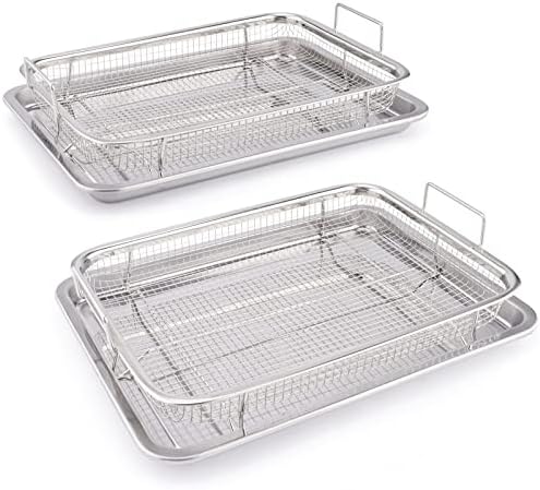DONGULI 2 Set Air Fryer Basket for Oven, Upgrade Stainless Steel Crisper Basket Tray, Non-Stick Air Fryer Accessories Pan for Oven, Air Fryer Baking Tray and Pan