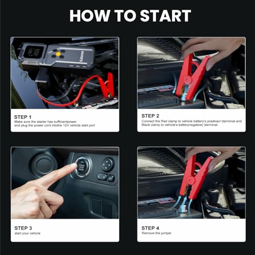 Image of Jump Starter with Air Compressor, 4000A Car Battery Jump Starter Portable (9.0L Gas /7.0L Diesel), 150PSI 12V Jump Starter Jump Box with Jumper Cables, LED Light