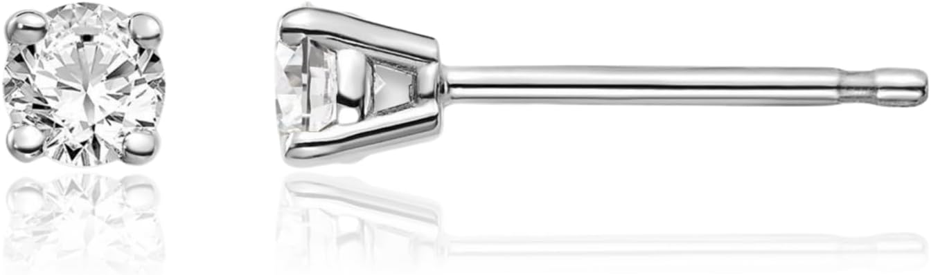 IceCarats 14K Solid White Gold 0.21 carat Diamond Small Stud Earrings 3mm Round Cut, Natural, Prong Set, Butterfly Back For Her
