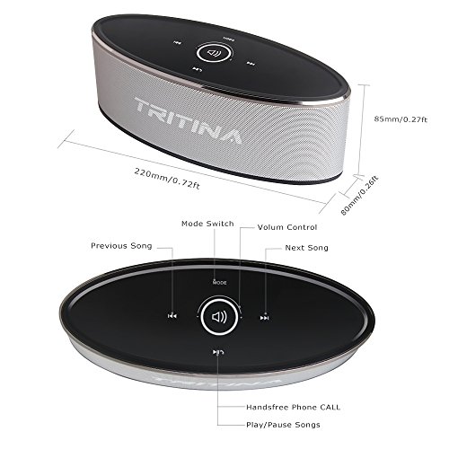 Tritina Wireless Speaker Stereo Hd Sound, Touch Control With Fashion Light, Bluetooth Speaker Built-In Mic Handsfree Phone Calling, Tf Card Slot & Aux - Silver #TOP4