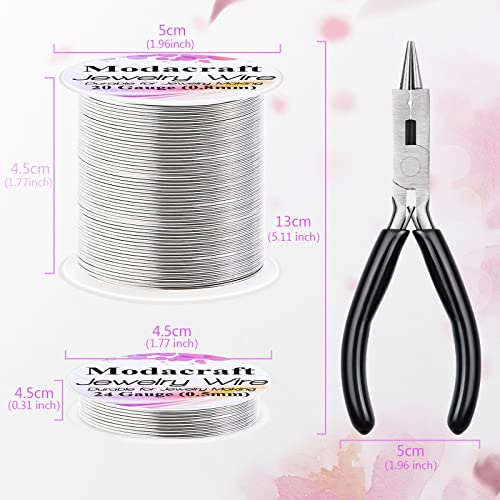 Image of 3Rolls 20 /24 Gauge Silver Wire with 4 in 1 Jewelry Pliers, Modacraft Tarnish Resistant 20 Gauge Craft Wire 24 Gauge Jewelry Wire for Jewelry Making Supplies and Craft