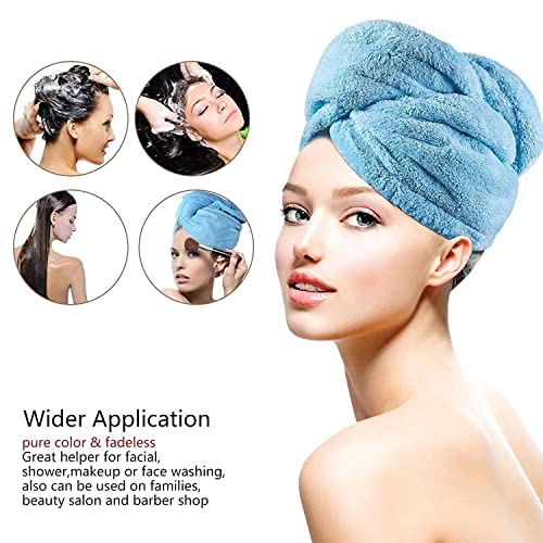 Image of Microfiber Hair Towel Wrap Absorbent Towel Hair-Drying Bathrobe Magic Hair Warp Towel Super Quick-Drying Microfiber Soft Bath Towel Hair Dry Cap Salon Towel (Sky Blue)