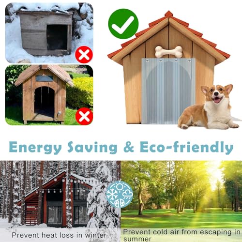 Gekufa Ersatzklappen für Hundetür, Streifen für Hundehütte 3.6m*20cm (mit 2pc Metal Strips), PVC-Umreifungsvorhang für DIY Hundehaustür, Transparenter Hundehütte Türvorhang Einfach zu Schneiden