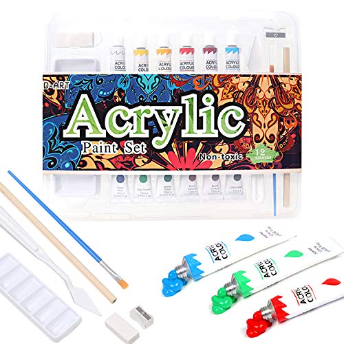 12 Color Acrylic Paint Set-Art Paint Kit with Paint Brush, Professional Artist Painting Supplies Set, Vibrant Colors Rich Pigments Lasting Quality for Beginners, Students, Professional Artist