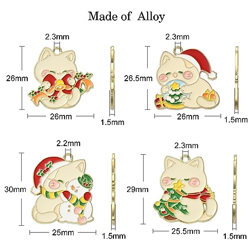 Stiesy 20Pcs 4 Styles Christmas Hat Cat Charms Pendants Enamel Kitten with Christmas Tree Snowman Dangle Charms for Jewellry Making DIY Bracelets Crafting - Image 2