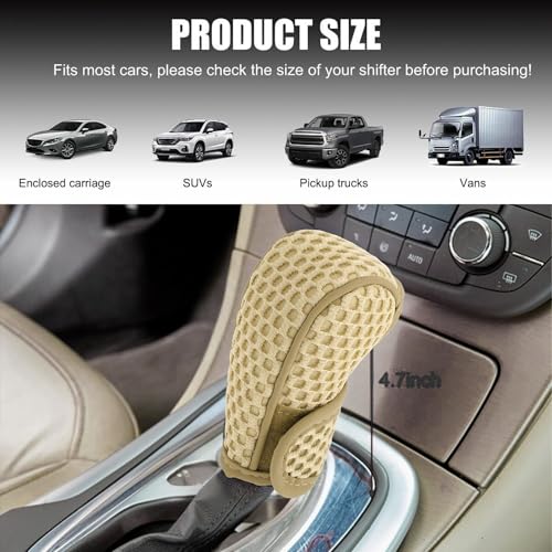 Image of SARTE Gear Shift Knob Cover Anti-Slip Breathable Cotton mesh Anti-Scratch Handle Protector Premium for All Cars Universal fit (Beige)