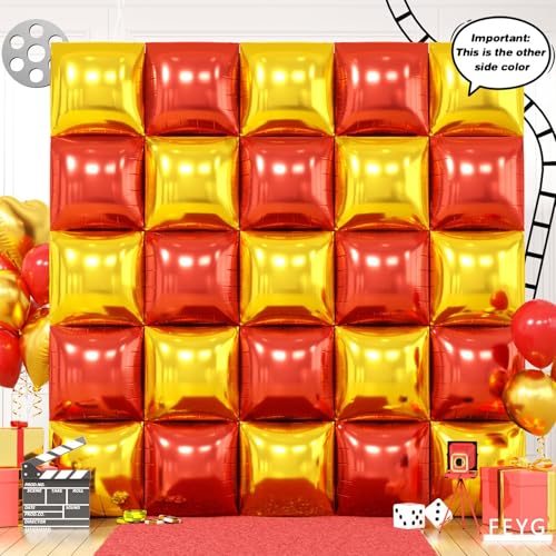 Image of Metallic Red Black and Gold Double Sided Square Foil Balloons Wall,19 Inches Chrome Foil Balloons Tunnel Arch Kit for Bachelorette,Anniversary,Wedding,Birthday,2026 Graduation Party Decorations