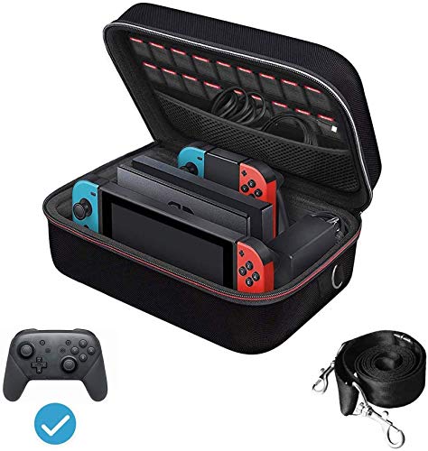 iVoler Carrying Storage Case for Nintendo Switch, Portable Travel All Protective Hard Messenger Bag Soft Lining 18 Games for Switch Console Pro Controller & Accessories Black