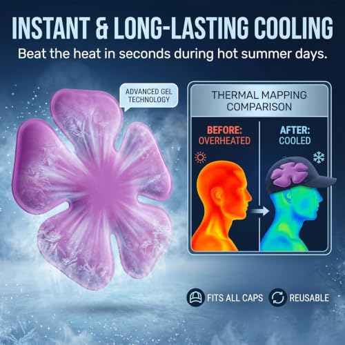Image of Reusable Cooling Gel Ice Packs for Hats - Adjustable Purple Nylon Cold Therapy Headband for Hard Hats & Sun Hats, 4-Hour Relief for Migraine, Heat Stroke & Construction Workers (2 Pack)