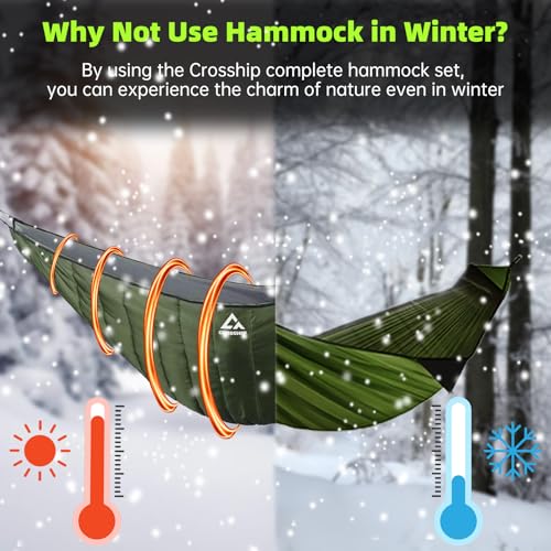 Image of Camping Hammock with Mosquito Net, Underquilt & Rain Fly Tarp - 2 Person Portable Backpacking Hammock Set for Hiking, Backpacking, Travel, Backyard, Beach - Holds Up to 500lbs (Green)