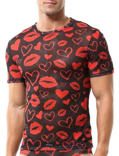 Pull en maille transparente homme haut imprimé manches courtes pour festival et rave